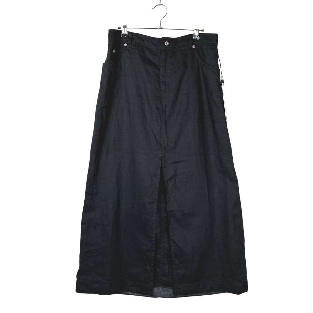 NEW Nicole Miller Womens Linen Midi Length Skirt Size L Black Contemporary